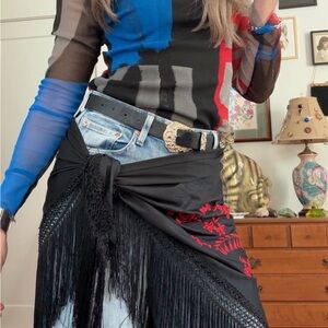 Elegant Black and Red Embroidered Shawl